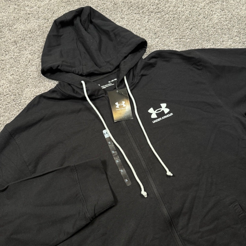 Under Armour Rival Terry LC FZ Hoodie Mens Full Zip Black XL NEW